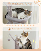 53-Inch Tall Cat Tree with 2 Condos for Indoor Cats,Cat Tower with Scratching Posts for Small Cats,Grey Cat Tree Tower with Hammock and Cat Toys