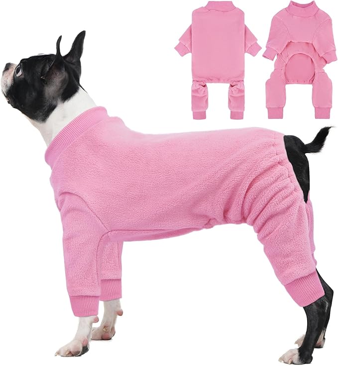 IECOii Dog Fleece Coat Boy Girls, Soft & Warm Sweater for Cold Weather, Stretchy & Comfortable Pajamas Small Sized Dogs, Long Sleeve Dog Jammies for Indoor Outdoor, Machine Washable, Pink, Size M