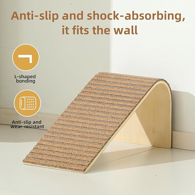 THAKWEN Natural Cork L-Shaped Cat Scratcher, Eco-Friendly Corrugated Paper Wear-Resistant Cat Scratching Pad, Wall/Sofa-Mounted Cat Claw Grinding Toy for Small Apartments, Pet Supplies (Floral Red)