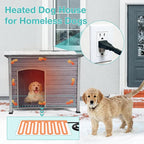 Feral Dog House Outdoor,Anti Bite Iron Frame Dog Kennel,Wood Warm Pets Home,Insulated Weatherproof Outside Shelter for Feral Animal (43.3" (L) x 29.4" (W) x 33.4" (H)-Grey-in)