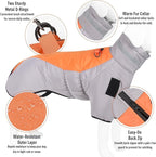 Waterproof Dog Coat for Large Dogs, Winter Warm Jacket with Adjustable Turtleneck, Reinforced D-Ring, Full Front Zipper & Elastic Leg Bands, Windproof Snowsuit Reflective Strip (Grey Orange, 5XL)