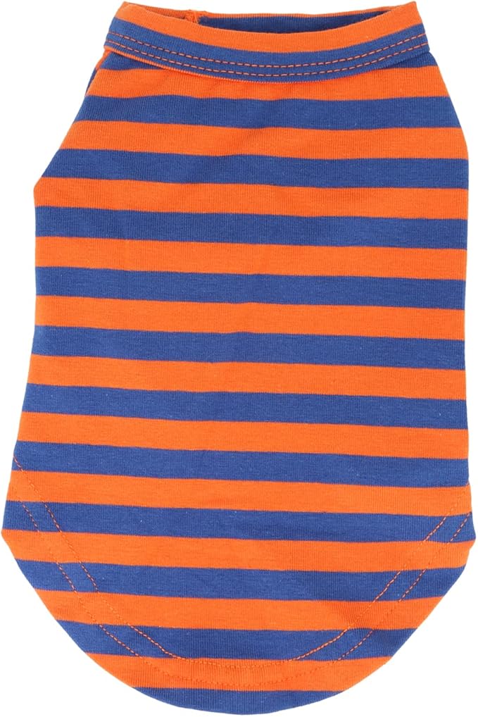 LOPHIPETS 100% Breathable Cotton Striped Dog Tee Shirt T-Shirt for Small Dogs Teacup Chihuahua Yorkie Puppy Clothes -Orange and Blue Strips/S
