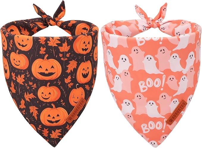 ADOGGYGO Halloween Dog Bandana, Pumpkin Ghost Pet Scarf, Orange Black Halloween Bandanas for X-Large Dog (X-Large)