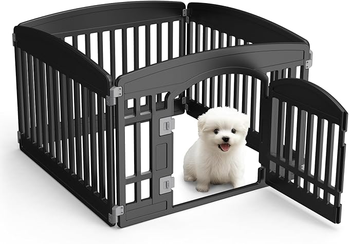 SMUG Dog Playpen 4-Panel 24" | Safe & Secure Indoor/Outdoor Pet Fence | Folding & Portable |35 x 35 x 24IN, Ideal for Small to Medium Dogs | Easy to Clean （Black）