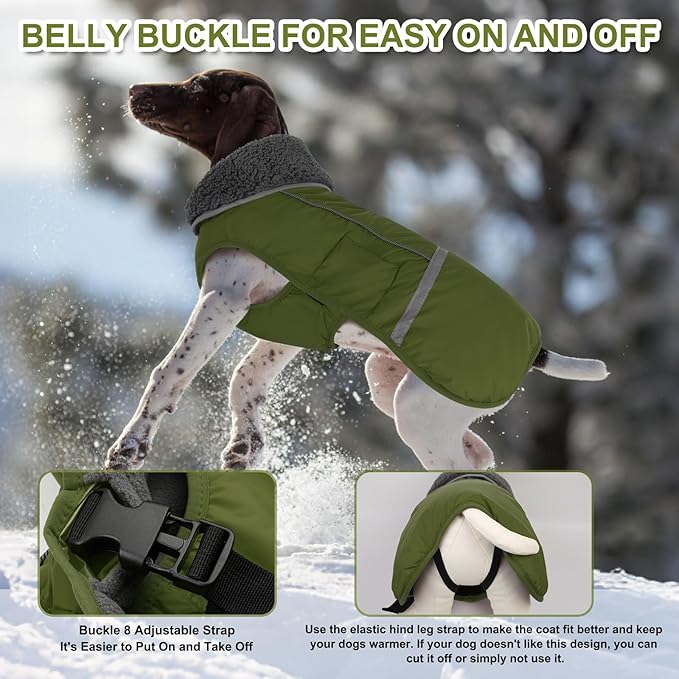 Doglay Dog Coat, Waterproof Dog Jacket Pet Winter Coat for Cold Weather with Thicken Furry Collar, Reflective Puppy Winter Jacket Warm Fleece Lining for Small Medium Large Pets