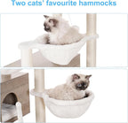 Hey-brother Cat Tree with Litter Box Enclosure, Modern Cat Tower for Indoor Cats with Large Platform, Condo Food Station and 2 Hammocks, All-in-one Cat Furniture, Wood Rustic Gray MPJ115SG