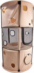 PET LIFE 'Climber-Tree' Play-Active Travel Collapsible Lightweight Kitty Cat Tree House Lounger, One Size, Khaki