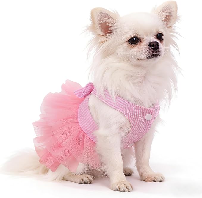 XXS Dog Clothes Girl, Female Dog Dresses for Small Dogs Girl, Pink Dog Tutu Dress, Sweet Puppy Princes Skirt with Dog Bowknot Clips, Spring Summer Pet Apparel for Toy Poodle Chihuahua Yorkie