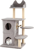 PETSITE 48.5-inch Multi-Level Cat Tree, Modern Cat Tree Tower with Sisal Scratching Posts, Double-Layer Condo, Cute Top Perch, and Multiple Jumping Platforms, Grey