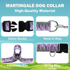 Martingale Collar for Dogs with Buckle Floral No Pull Adjustable Nylon Limited Slip Training Dog Collars (Purple Lavender, Medium)