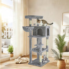 56.2 Inch Cat Tree Condo, Multi-Level Tower with Sisal Scratching Post, Cat House, Plush Toy & Indoor Play Gym (Grey)