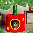 Christmas Cat Tree, 30in Cats Scratching Post with Cat House for Indoor Kitten, Cats Tree Tower with Sisal Post and Cute Hanging Balls, for Indoor Bedroom Living Room