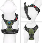 PHOEPET No Pull Dog Harness with Handle Front & Back Clip, Easy on Lockable Snap Buckle at Neck, Adjustable Reflective Vest with Handle for Small Medium Large Dogs (M, Misty Green)