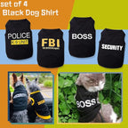 Dog Shirts 4 Pack Cat Apparel Costumes for Cosplay，Breathable Pet T-Shirts，Summer Clothes K9 Security Boss FBI Vest for Dogs Puppy Boy Girl (S, Black)