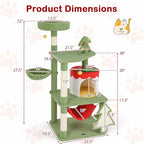 PETSITE 52 inch Cat Christmas Tree, Multi-Level Cat Tower with Sisal Scratching Posts & Board, Cat Condo, Basket Bed, and Detachable Hammock, Cute Cat Tree for Indoor Cats