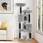 Tangkula Carpet Cat Tree, 62 Inch Tall Cat Tower with Scratching Posts, 2 Condos, 2 Perch Beds, Dangling Jingle Balls, Soft Flannel Covering, Unique Cat Tree for Indoor Cats