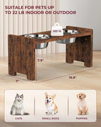 Vantic Elevated Dog Bowls, Adjustable Raised Dog Bowl Stand for Small Puppy and Cats, Sturdy Pet Food Feeder with 2 Stainless Steel Dishes, Rustic Brown