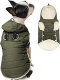 Fleece Lining Dog Hoodie with Harness Built in,Extra Warm Large Dog Jacket in Winter Doggie Coats with Drawstring Hooded,Green XXXL