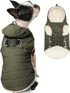 Fleece Lining Dog Hoodie with Harness Built in,Extra Warm Small Dog Jacket in Winter Puppy Coats with Drawstring Hooded,Green S