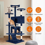 Cat Tree 69.3 inches Cat Tower for Indoor Cats Cat House with Replaceable and Removable Dangling Ball Cat Trees and Towers with Funny Toys, Navy Blue