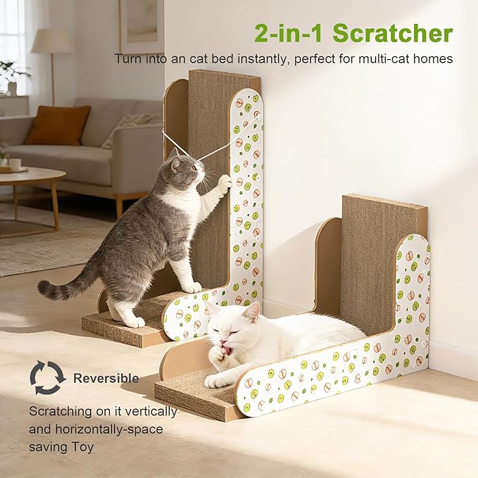 Cat Scratcher, 22.7’’ L-Shaped Cat Scratching Board for Indoor Cats, Large Cardboard Cat Scratcher with Ball Toy & Catnip, Double-Sided Cat Scratch Pad for Wall, Couch