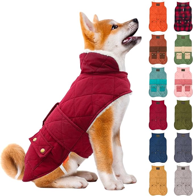 KYEESE Dog Coat Soft Pet Sweater for Cold Weather Waterproof Dogs Jacket with Fleece Lined Windproof Dog Coats for Small Dogs Thick Cat Clothes with Pocket Warm Pet Winter Puffer Coat with Leash Hole