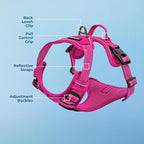 Voyager Dog Harness Dual Leash Attachment No-Pull Control Adjustable Soft but Strong Pet Harness for Medium and Large Dogs with 3M Reflective Technology, Fuchsia Nylon, L (Chest: 25-30")