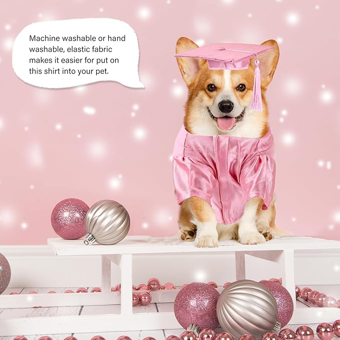 Dog Graduation Cap and Gown, Dogs Cats Graduation Holiday Halloween Costume Accessory(Pink,X-Small)