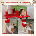 PETEPELA Christmas Cat Tree for Indoor Cats, 56.3'' Tall Multi-Level Cat Tower with Super Large Hammock (20''X16''), Sisal Covered Scratching Posts, Cozy Condo and Top Perch, Christmas Style