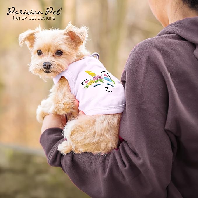 Parisian Pet Dog Shirt - 100% Cotton Unicorn Shirts for Large Dogs - Pink Sleeveless Girl Pet Clothes - Lightweight and Breathable Puppy Clothes - Stretchy Female Dog Apparel - T Shirts for Dogs