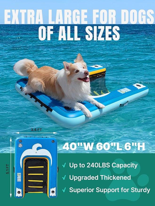 Niphean Dog Pool Ramp(Full-Coverage Non-Slip Deck), Stable Pup Plank with 240lbs Capacity, Inflatable Dog Ramp for Pool, Boat, Dock & Lake, Safe & Durable Ladder for Large Pets to Easy Water Access