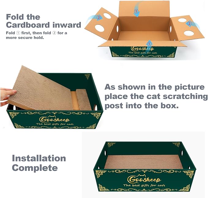 Cat Scratching Board Cat Scratching Post,2-in1 L Shaped Cats Cardboard Scratcher with Box, Kitten Scratcher Ball Wall Scratchers Pad for Indoor Cats Grey
