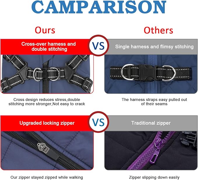 Dog Winter Coat,Warm Jacket Paded Fleece Pet Vest with Built in Harness, Windproof Reflective Cozy Adjustable Snow Pet Coat Clothes with Zipper for Small Medium Dogs