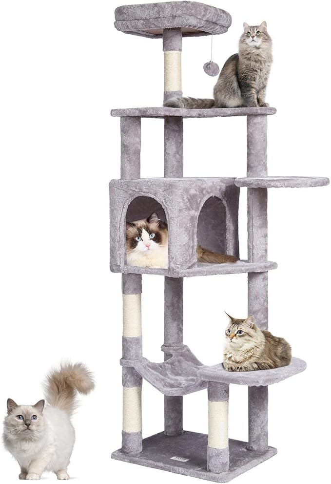 Multi-Level Cat Tree Tower with Sisal Scratching Posts, Plush Condo & Toys - Durable Cat Activity Center for Indoor Cats (Light Grey, 68.5)