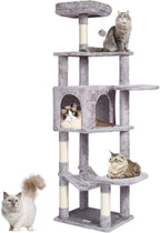 Multi-Level Cat Tree Tower with Sisal Scratching Posts, Plush Condo & Toys - Durable Cat Activity Center for Indoor Cats (Light Grey, 68.5)