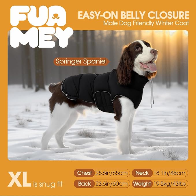 FUAMEY Dog Puffer Jacket for Large Dogs,Dog Cold Weather Coats Dogs Down Jackets Waterproof Pet Snowsuits Warm Puppy Winter Vest Turtleneck Pets Adjustable Jackets Coats Black XXL