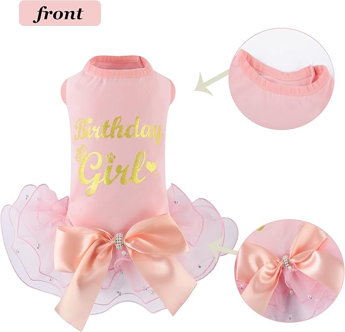 Dogs Glitter Wedding Dresses Tutu Skit for Small Medium Dog Pet Outfit Princess Flower Girl Clothes for Birthday Bridal Halloween Party Costume (Birthday Girl Pink, M)