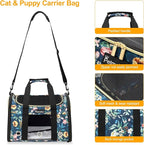 Petmolico Cat Carrier Soft-Sided Pet Bag for Small Medium Cats Puppies 16LBs - Airline Approved Pet Travel Carrier 3 Open Doors (Medium,Green Peony)