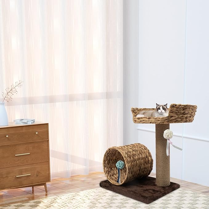 Cat Tree, L15.7*W12.2*H19.7in Cat Climbing Tower for Indoor Cats, Multi-Layer Cat Condo with Cat Nest, Cat Tunnel, Scratching Post, Holds 12kg/36.5lbs