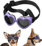 Lewondr Small Dog Sunglasses UV Protection Goggles Eye Wear Protection with Adjustable Strap Doggy Heart Shape Anti-Fog Sunglasses for Pet Dogs Sun Glasses Doggie Windproof Glasses, Macaron Purple