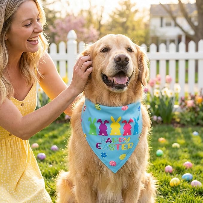 Easter Dog Bandanas 2PCS-XLarge,Adjustable Holiday Party Pets Rabbit Easter Egg Outfits,Triangle Reversible Pet Scarf for Boys and Girls,Dog Costume Gifts for Extra Large Dogs
