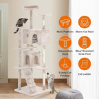 Cat Tree 69.3 inches Cat Tower for Indoor Cats Cat House with Replaceable and Removable Dangling Ball Cat Trees and Towers with Funny Toys, Beige