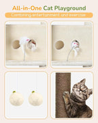 Globlazer Heavy Duty Cat Tree Tower 80in Tall Extra Large Cat Tree Tower for Multiple Indoor Cats Large Adult with Scratching Posts, 2 Spacious Condos, Padded Perches, Soft Hammock, S80B, Beige