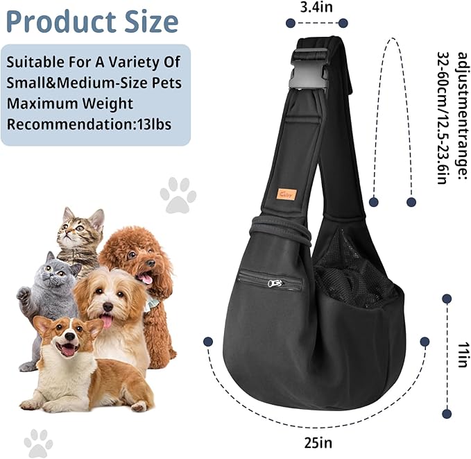 CUBY Dog and Cat Sling Carrier - Small Dog Carrier Sling with Adjust Strap & Zip Pocket, Hands Free Soft Dog Slings for Small Dogs Cats Puppy Pets Outdoor Travel Safety Purse Bag