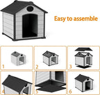 Indoor Outdoor Dog House Weatherproof for Small Medium Dogs, Resin Plastic Pet House with Flip Lid and Elevated Floor, Easy Assembly (45" Large Dog House)