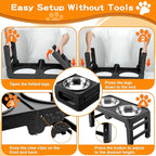 Elevated Dog Bowls for Large Dogs 5 Adjustable Heights 7.5"-15.4", 2 X-Large 10” Stainless Steel Bowls, Heavy Duty Raised Dog Bowl Stand Foldable Pet Feeder for Dogs Shoulder Height Over 15”, Black