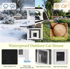 4-Tier Outdoor Cat House Weatherproof Wooden Outside Cat Tree Tower with Ramps, Scratching Post & Enclosed Shelter, Multi-Level Feral Cat Shelter for Indoor Outdoor,Grey White