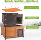 GUTINNEEN Extra Large Heated Dog House for Large Dogs, 6-Sided Insulated Outdoor Dog House with Thermostat Heating Pad, Metal Frame, Insulated Liner, Weatherproof Warm Shelter for Winter Use, Brown