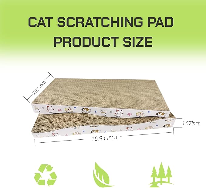 VELVETPAW Cat Scratching Board cat Scratcher Cat Scratch Pad Cardboard cat scratchers for Indoor Cats Reversible Large Wide Corrugated with Catnip(2pcs)
