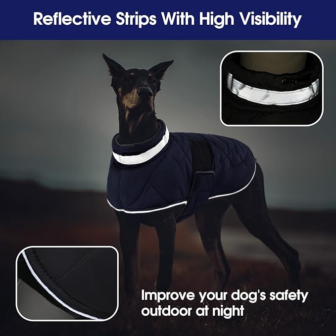 KAMA BRIDAL Dog Winter Coat Warm Padded Puppy Jacket Windproof Water Resistant Clothes for Small Medium Large Pets Christmas Sweater Outfit Vest(DarkBlue, S)